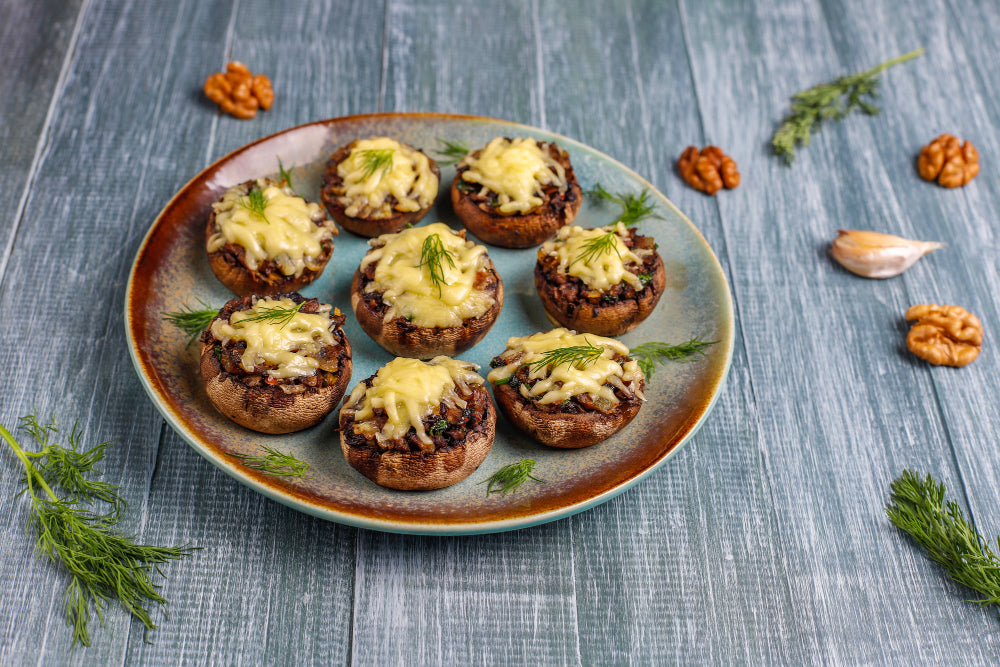 Stuffed mushrooms with rich cashew gravy