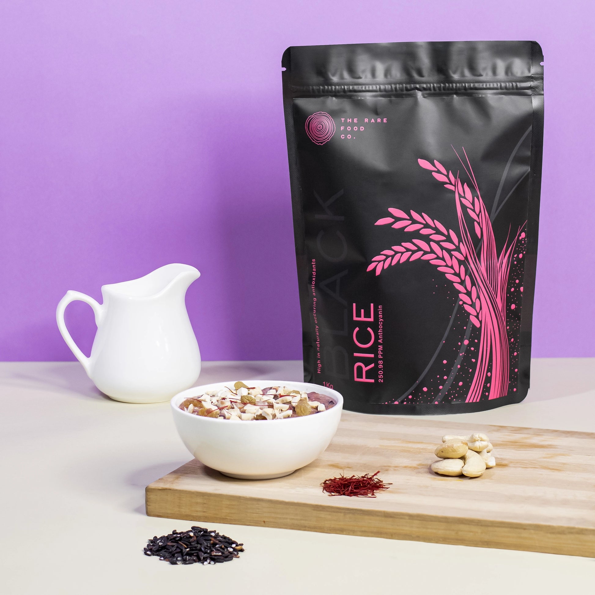 Lifestyle front side of black rice packaging