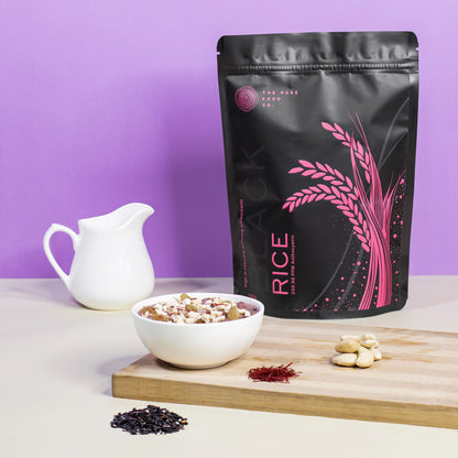 Lifestyle front side of black rice packaging