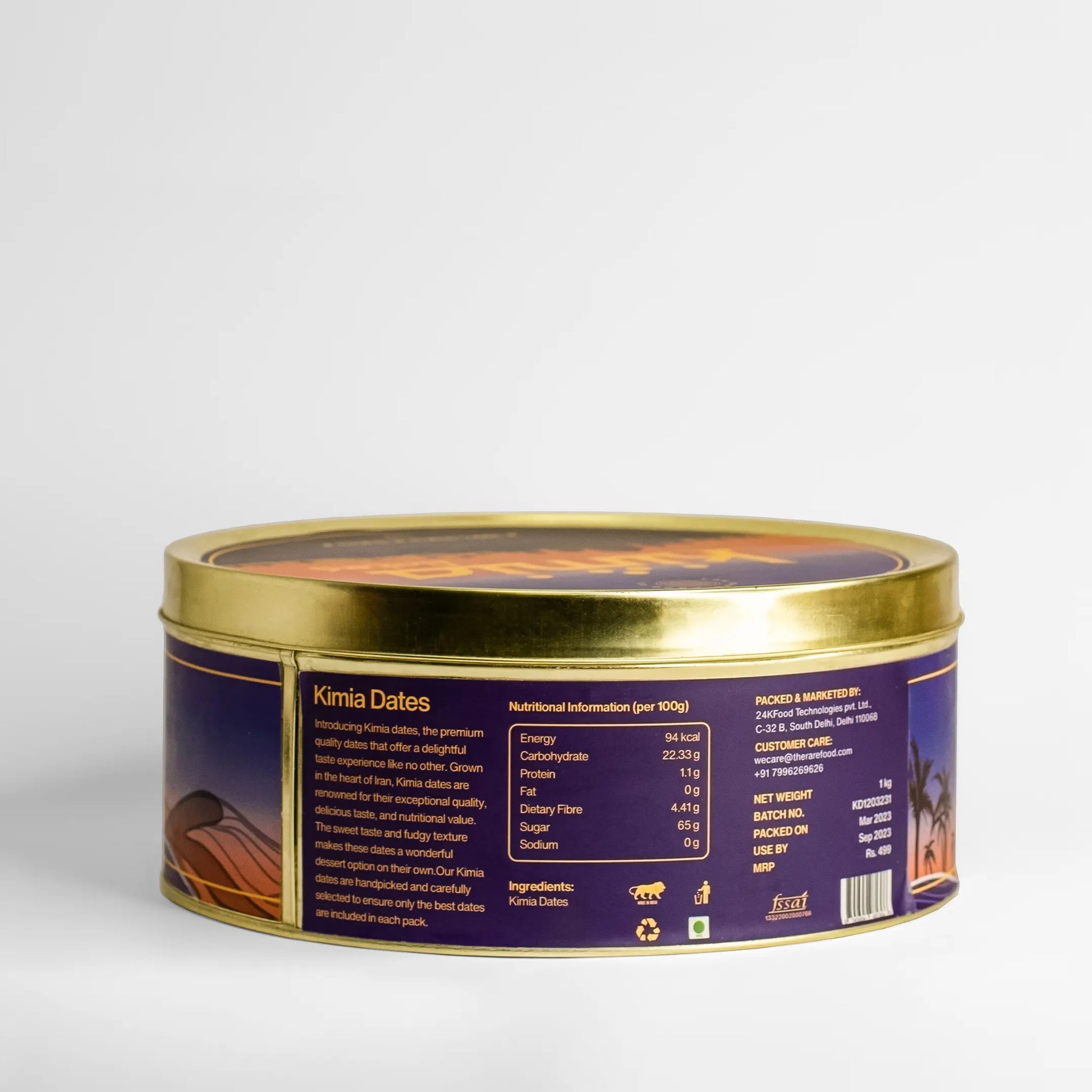 Back side view of kimia dates packaging