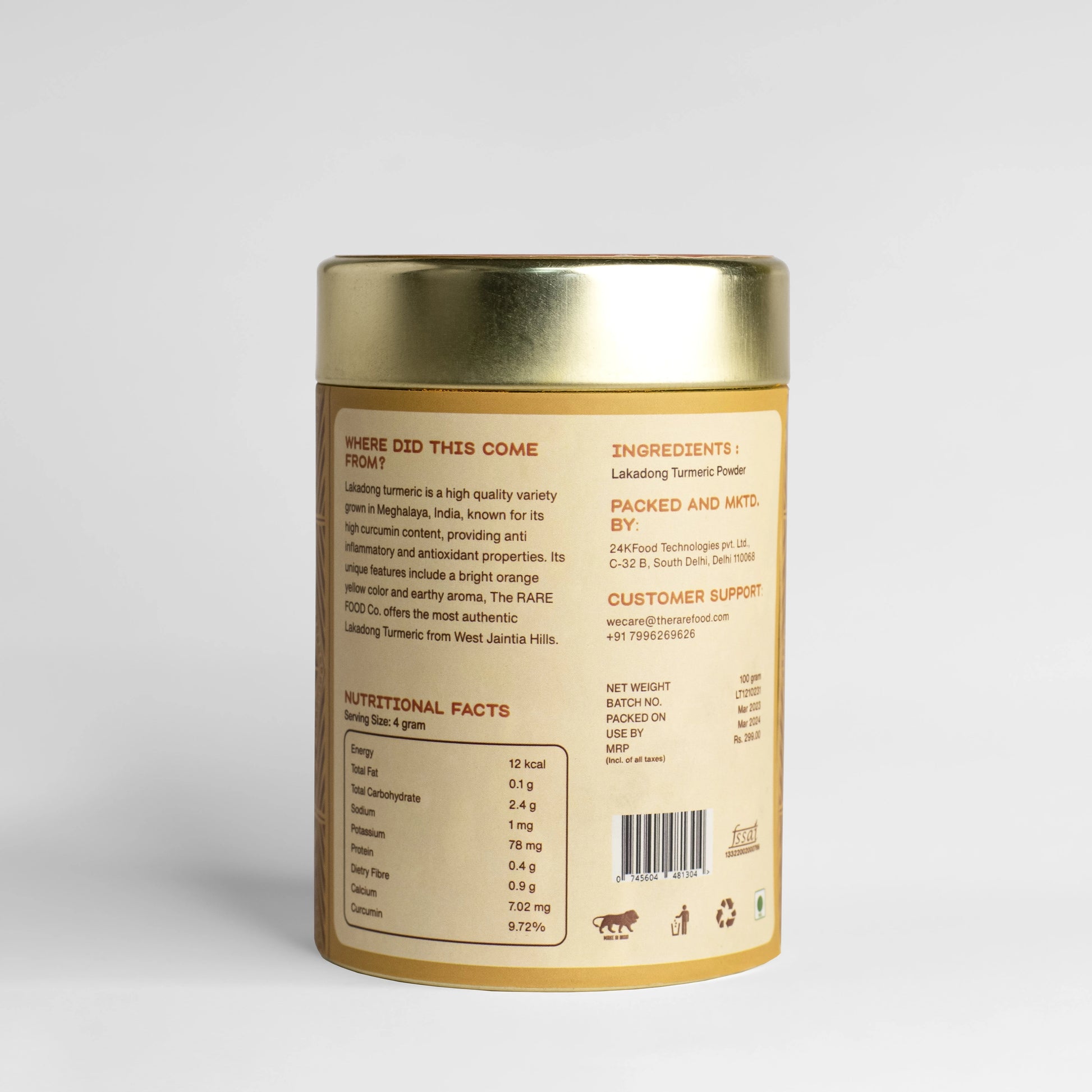 Back side of turmeric packaging