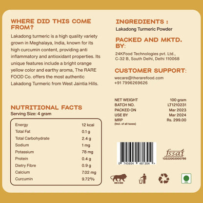 Label from lakadong turmeric packaging